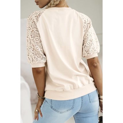 Jet Stream Lace Crochet Short Sleeve Round Neck T Shirt