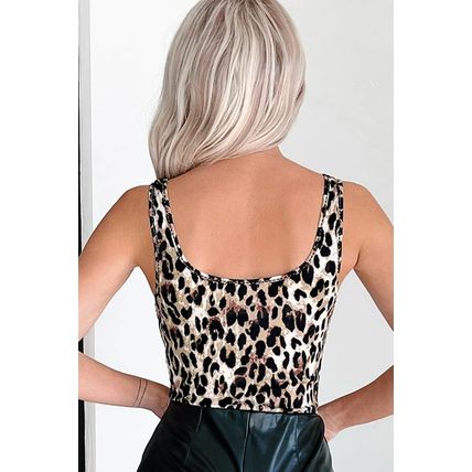 Brown Leopard Print U Neck Sleeveless Bodysuit