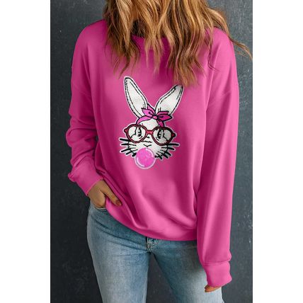 Bonbon Bubble Gum Rabbit Sequin Graphic Drop Shoulder Sweatshirt
