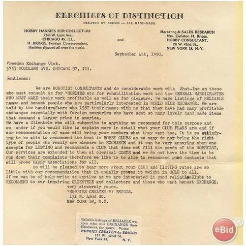 1950 "Kerchiefs of Distinction" letterhead