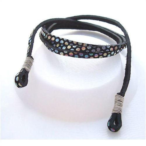 Leather cord #003 eye wear retainer lanyard unisex 27.5 inch black suede jewelry