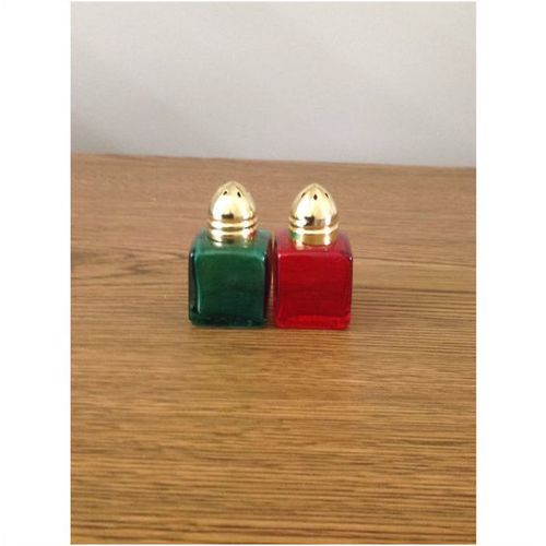 CHRISTMAS MINIATURE GLASS SALT AND PEPPER SHAKERS BY AMCO - NEW