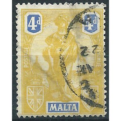 Malta 1922 SG132 4d Yellow & Bright Blue Good/Fine Used....