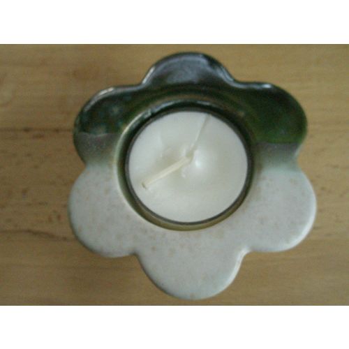 Nice Pottery Green And White Tealight Candle Holder