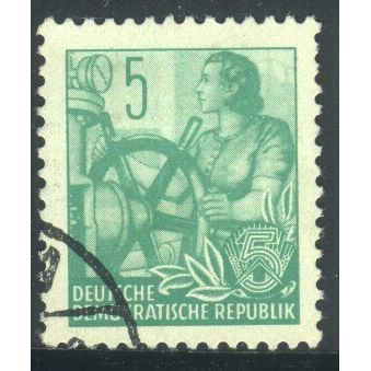 Germany 1953 - SG E121 - 5pf green - Woman turning wheel - used 3