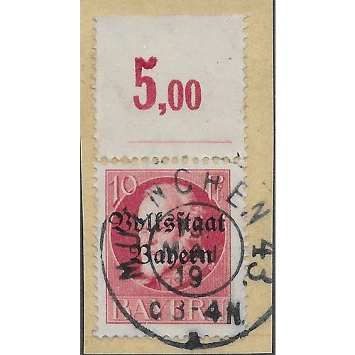 GER (BAVARIA) 1919 10pf KING LUDWIG III' (OVPT) FINE USED(EBID65-440)
