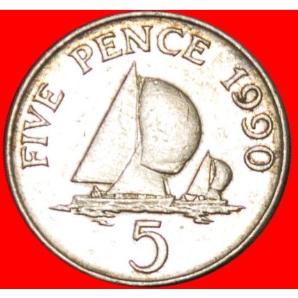 SHIPS:GUERNSEY★SMALL 5 PENCE 1990! ELIZABETH II (1953-2022)★LOW START★NO RESERVE