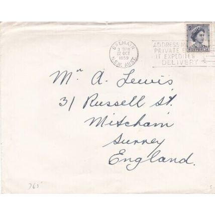 Australia 1959 Balmain NSW to Surrey England Cover Balmain cancel written VGC