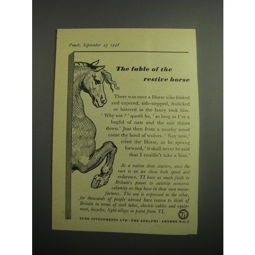 1948 Tube Investments Ltd Ad - The fable of the restive horse