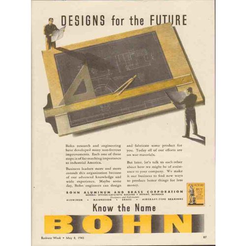 BOHN ALUMINUM BRASS CORP 1943 Designs for the future WW2 vintage ad