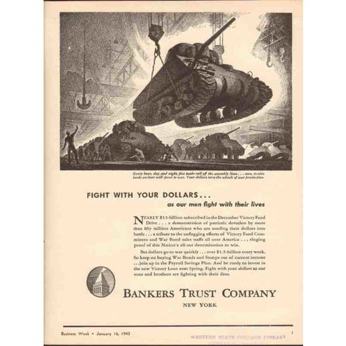 BANKERS TRUST COMPANY 1943 Fight with your dollars WW2 vintage ad