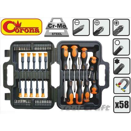 Corona magnetic tips screwdriver set 58 pcs, bits set Cr-Mo steel ( C5373)