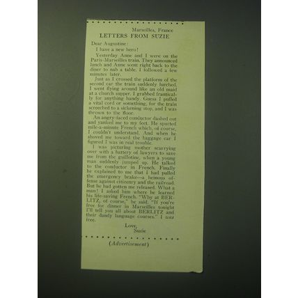 1948 Berlitz School of Languages Ad - Marseilles, France Letters from Suzie