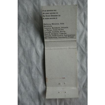 Matchbook cover SOL Hoteles Spain ref.1