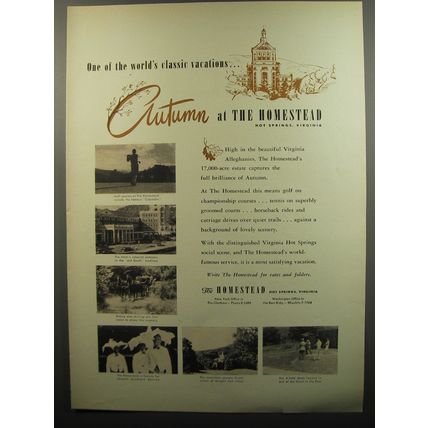 1953 Homestead Resort Ad - One of the world's classic vacations