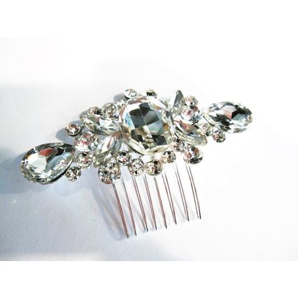 Crystal silver hair comb barrette clip bridal clip silver bridal barrette