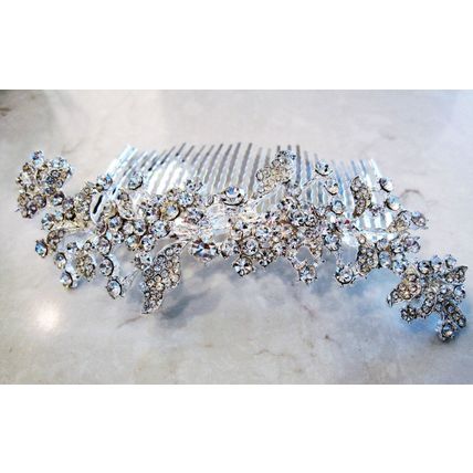 Crystal leaves and flowers silver hair comb barrette clip bridal clip silver