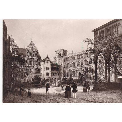Schlosshof zu Heidelberg Germany Postcard posted 1980 corner crease