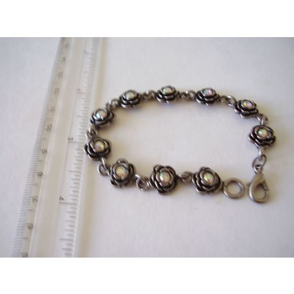Vintage signed PD Bracelet Rose Flower Chain Link Aurora Borealis Crystal Stones