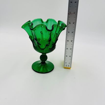 MCM Stelvia Emerald Green Art Glass Ruffled Compote Wayne Husted 6in