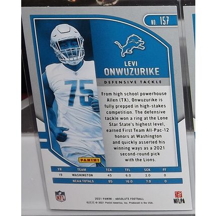 2021 Panini Absolute LEVI ONWUZURIKE (Lions) Rookie Card #157