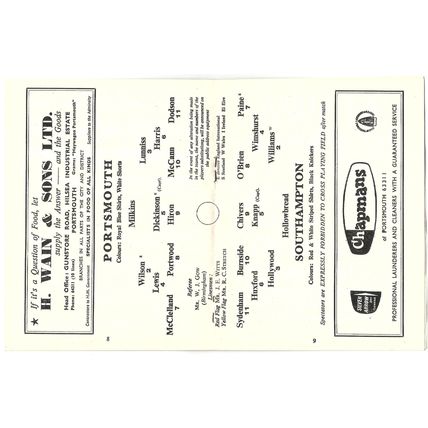 1964-65 PORTSMOUTH v SOUTHAMPTON (Very Good to Excellent Condition - No Writing)