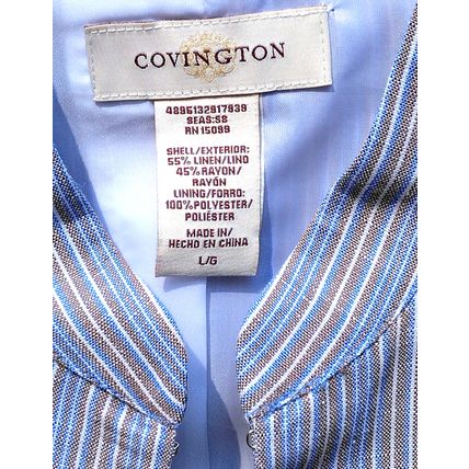 Misses Linen Jacket Covington NWt Y/D Stripe LG Vintage Sears Eyehook Closures