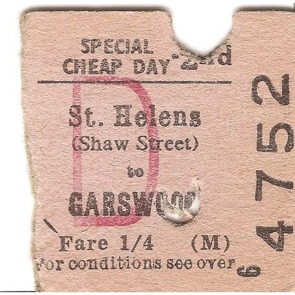 B.T.C. Edmondson Ticket - St. Helens Shaw Street to Garswood