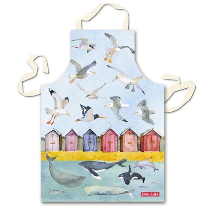 Emma Ball Cotton Apron Sea Life Seaside Cooking Baking Adult Pinny Birds Whales