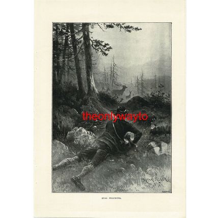 Stag Poaching, Book Illustration (Print), 1896