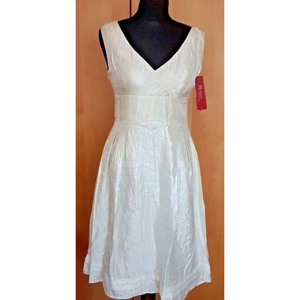 Monsoon Cream V-neck Crushed Satin Dress Size 12 UK