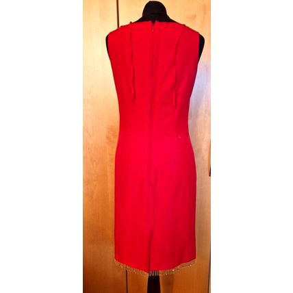 1.2.3. UN DEUX TROIS , Red Linen Beads Fringe Trim Dress S , 10 UK