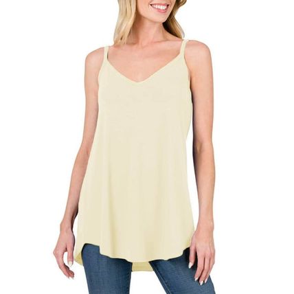 Apricot Spaghetti Strap V-Neck Flowy Tunic Tank Top