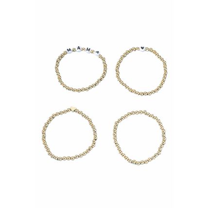 Gold MAMA Heart Bead 4Pcs Bracelets Set