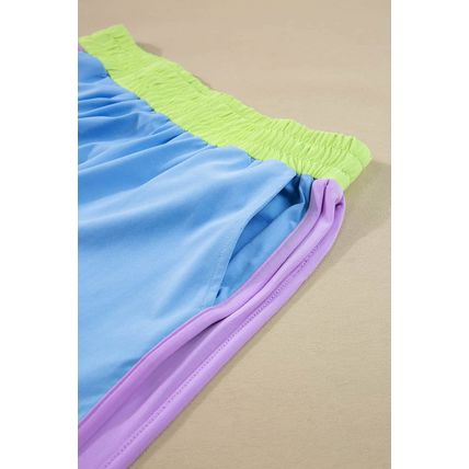 Sky Blue Color Block Detail Casual Two-piece Outfit