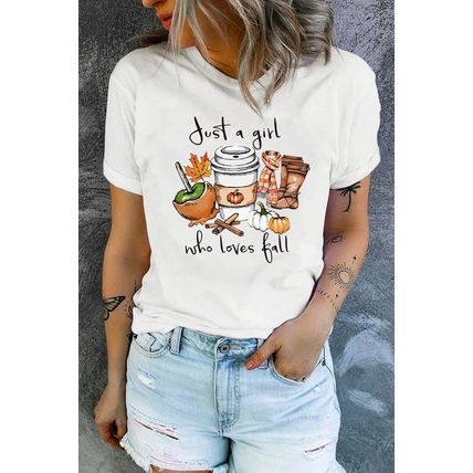 White Just A Girl Who Loves Fall Graphic T Shirt
