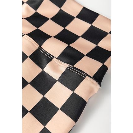 Khaki Checkered Pattern High Waist Skinny Leggings