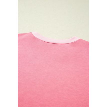 Peach Blossom Two Tones Patchwork Half Sleeve Plus Size T Shirt