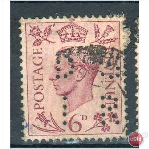 GB stamps 1937-47 KGV1 - 6d purple SG470 perfin - 4