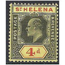 St Helena 1908 SG66 4d Black & Red/Yellow Mounted Mint ..