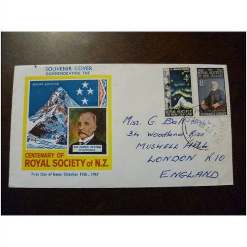 New Zealand 1967 Centenary Royal Society of NZ Stamps FDC Mount Aspiring Hector