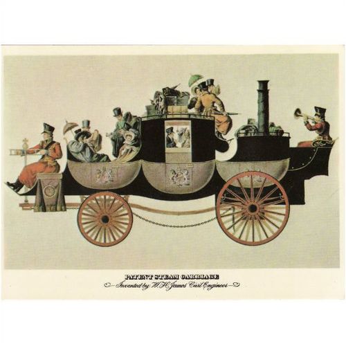 Postcard William Henry James' Patent Steam Carriage 1828 Hand-Coloured Aquatint