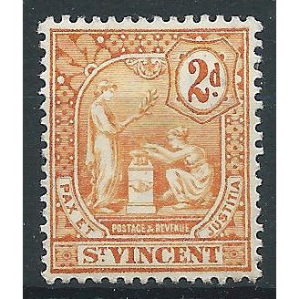 St Vincent 1908 SG96 2d Orange Mounted Mint..