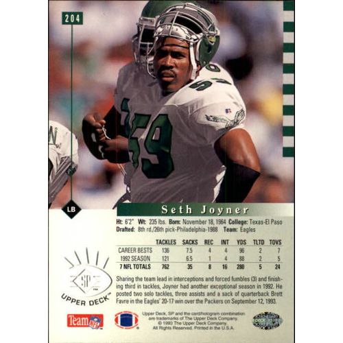 1993 Upper Deck SP Football Seth Joyner #204