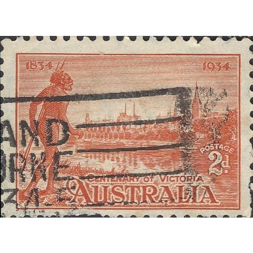 AUSTRALIA, Aborigine, Victoria 100 years, orange 1934, 2d, #2