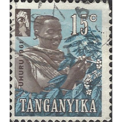 TANGANYIKA, Picking Coffee, blue 1961, 15c