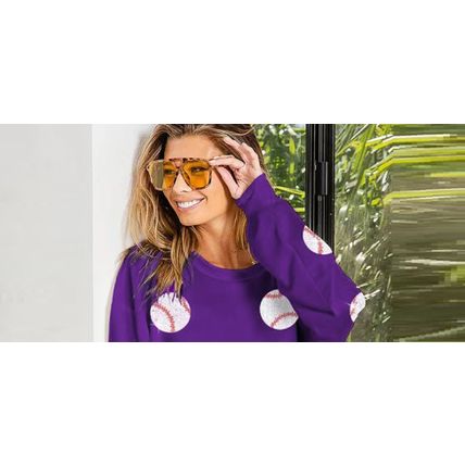 Woman Long Sleeve Baseball Sweatshirt Loose Fit Casual Game Day Run Large