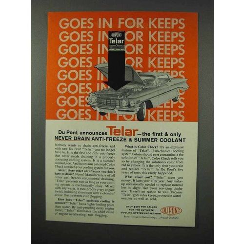 1960 Du Pont Telar Anti-Freeze Ad - Never Drain