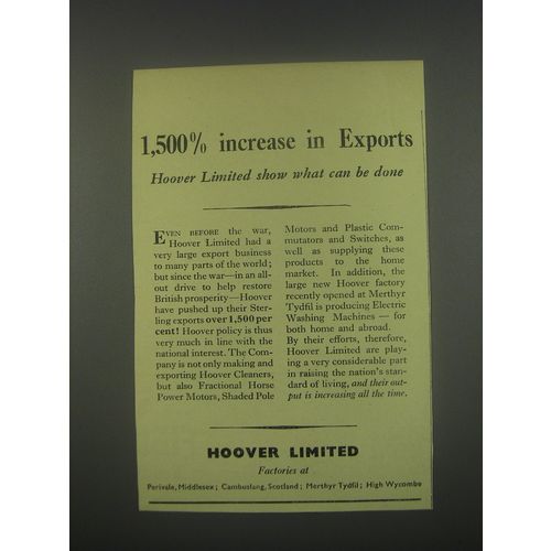 1949 Hoover Limited Ad - 1,500% increase in exports