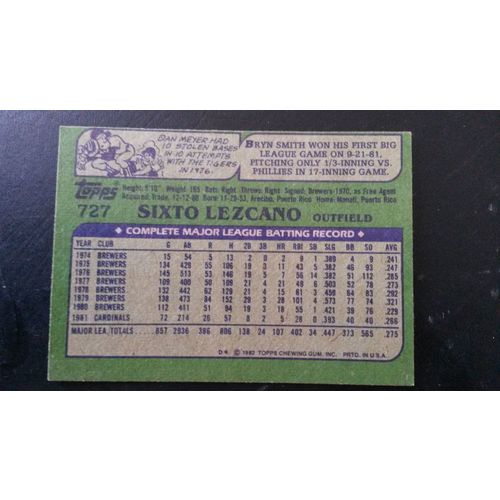 1982 Topps Card # 727 Sixto Lezcano Very Good (3) St Louis Cardinals